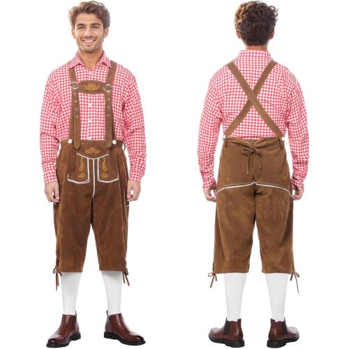Oktoberfest Costume Men Lederhosen Beer Costume Outfit Men for Halloween German Bavarian Beer Festival