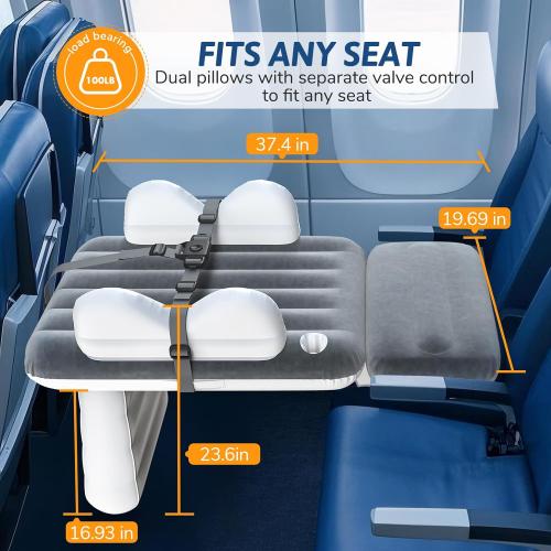 omzer Inflatable Toddler Airplane Bed: Upgrade Airplane Seat Extender for Kids with Cup Holder & Seat Belt - Portable Baby Travel Bed with Travel Bag & Quick Inflation Hand Pump