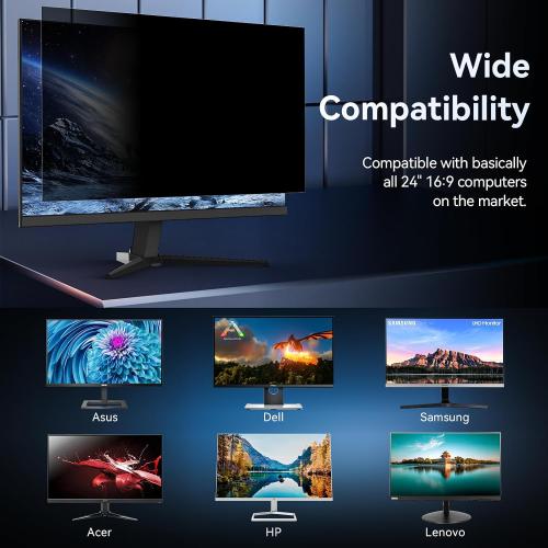 [2-Pack] 23.8Inch Computer Privacy Screen Filter for 16:9 Widescreen Monitor, Removable Eye Protection Anti Glare Blue Light Filter Privacy Shield, Anti Spy Screen Protector Film 24 in