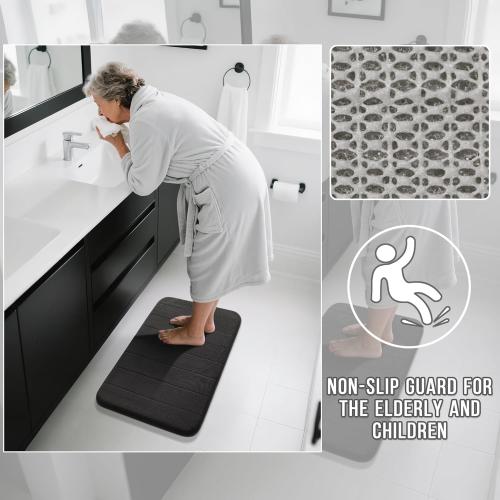 Memory Foam Bath Mat, Super Soft Absorbent Bathroom Rug Non Slip, Quick Dry, Machine Washable Floor Carpet for Tub Shower, Home Decor Accessories, 24x17, Black