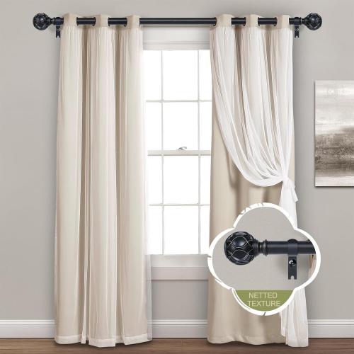 Black Adjustable Curtain Rods for Windows:Farmhouse Heavy Duty Curtain Rod for Bedroom Living Room,Boho Decorative Rustic Drapery Rods with Vintage Coastal Finials,Matte Black 2 Pack 18-45