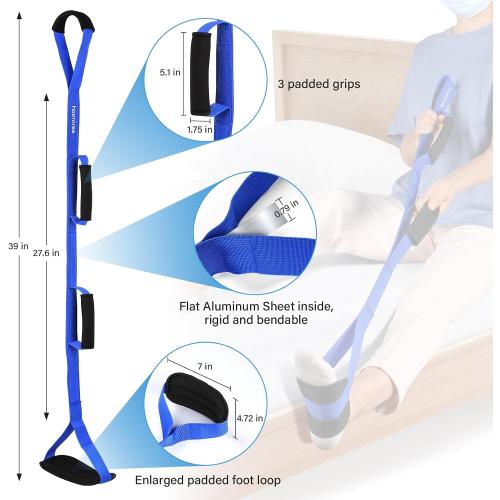 39 Inch Long Leg Lifter Strap with Padded Handgrips and Foot Loop,Rigid Leg Lifter Hip&Knee Replacement Surgery Recovery Kit,Mobility Aids Tool Foot Lifter Easily Get in and Out of Bed,Car,Wheelchair