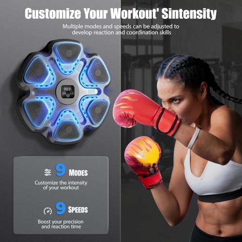 Black Music Boxing Machine,Smart Bluetooth Boxing Machine for Adults & Kids,Boxing Training Machine with Boxing Gloves, Music Playback Boxing Workout Equipment Target for Home, Office, Gym