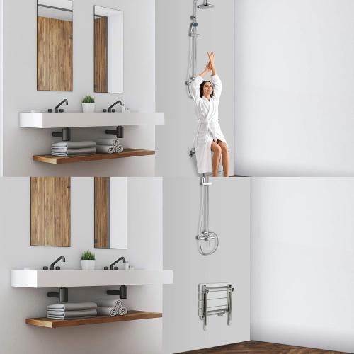 Folding Shower Seat Wall Mounted with Legs, Foldable Shower Chair for Inside Shower, Fold Down Shower Bench for Seniors (White, Fixed Height)