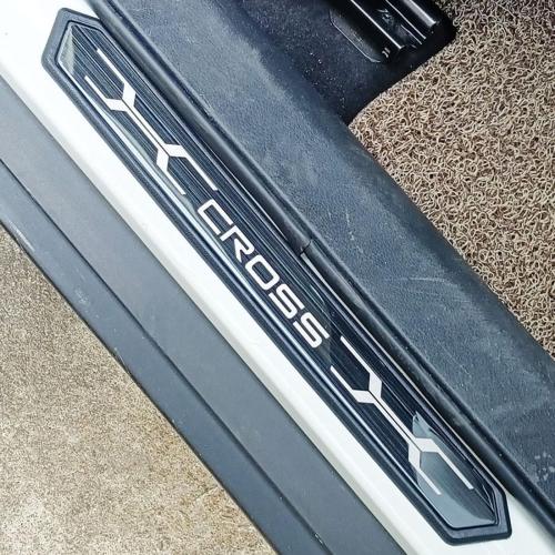 Stainless Car Door Sill Protector Kick Plate Entry Guard Kit for Toyota Corolla Cross 2025 Accessory (Black Cross Text)