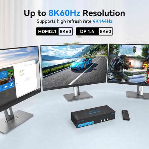 4K144Hz HDMI   2 Displayport KVM Switch 3 Monitors 3 Computers 8K USB 3.0 KVM Switches Triple Monitor for 3 Computer Share 3 Screens and 4 USB 3.0 Ports Support Extended/Copy Mode