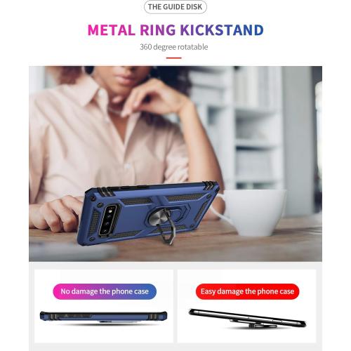 Androgate for Samsung Galaxy S10 Case with HD Screen Protectors, Military-Grade Metal Ring Holder Kickstand 15ft Drop Tested Shockproof Cover Case for Samsung Galaxy S10 (2019) Blue
