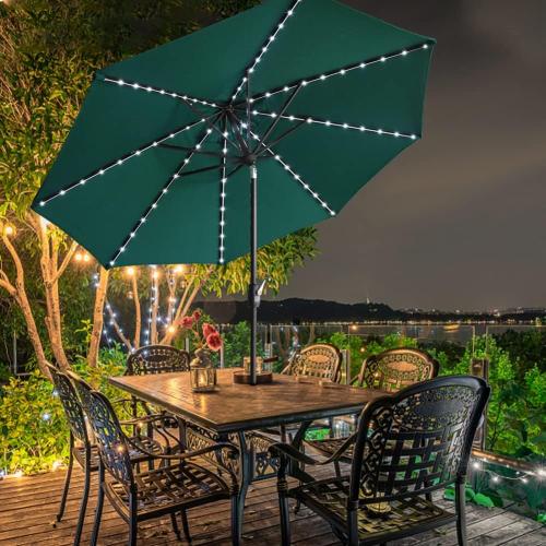 EliteShade USA 10-Year-Non-Fading Solar 9ft Market Umbrella with 80 LED Lights Patio Umbrellas Outdoor Table Umbrella with Ventilation