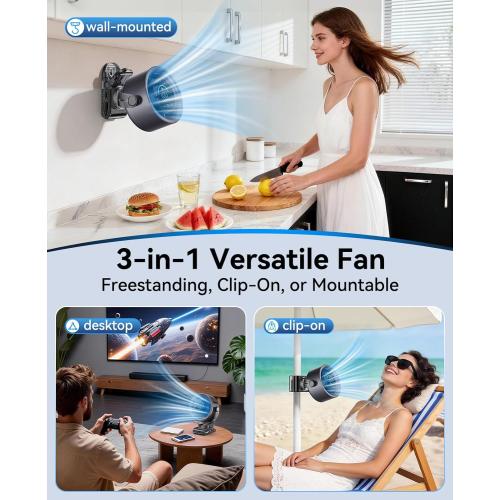 KIMMOO 4000mAh Rechargeable Portable Clip on Fan-100-Speed Touch Control, LED Display, 360° Rotate Quiet Turbo Desk Fan, Small Battery Operated USB Fan for Stroller Bed Travel Camping Golf Gym (Black)