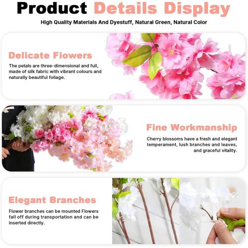 Artificial Cherry Blossom Trees - Fake Flower Background Walls with Simulated Branch and Rattan Design - for Indoor Ceiling Air Conditioning Pipe Ornamental(Pink)