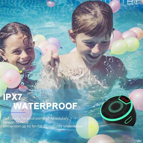 Bluetooth Speakers, IPX7 Waterproof Shower Speaker, Portable Speaker with LED Display, FM Radio, Suction Cup, Light Show, Built-in Mic, Best Gifts for Pool Beach Home Party Travel Outdoors