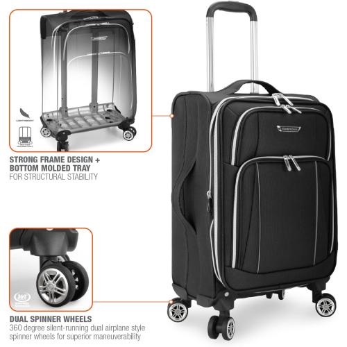 Traveler's Choice Lares Softside Expandable Luggage with Spinner Wheels, Black, Carry-On 22-Inch