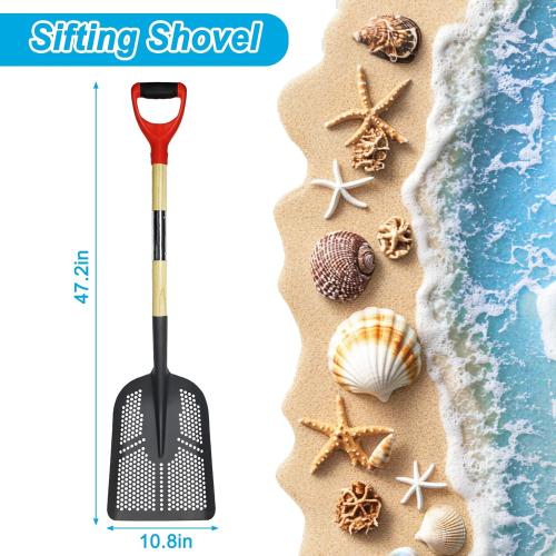 Sifting Shovel,Size 47.2''Square Sand Beach Sifter with Dense Holes,Manganese Steel Sand Sifter for The Beach Shell,Sands Sifters Shovel for Sands Screening,Farm Feed,Chicken Coop Scoop and Shoveling Snow