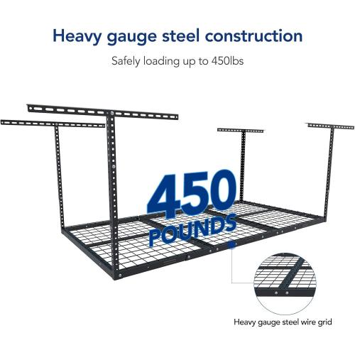 FLEXIMOUNTS 3x6 Overhead Garage Storage Adjustable Ceiling Rack 72 Length x 36 Width x 40 Height, 450lbs Weight Capacity, Black, Classic Series