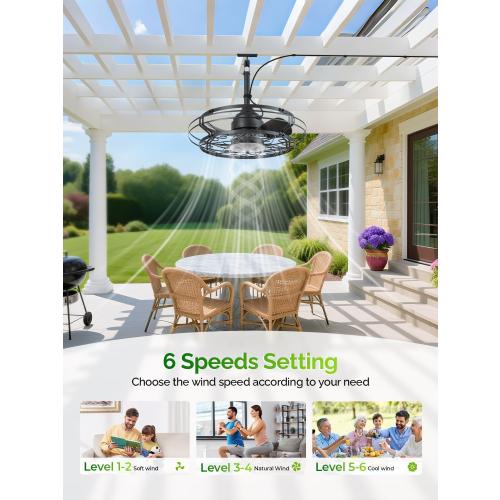 Orison Outdoor Ceiling Fan with Light, 21 Gazebo Fans Outdoor Hanging, Plug in Ceiling Fan for Pergolas Canopy Patio, Waterproof Outdoor Fans with Remote/APP Control, Wet Rated