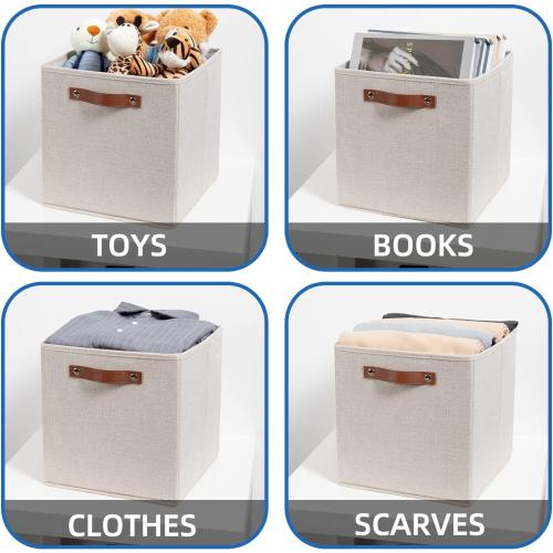 Temary Cube Storage Bins 12 Inch Storage Cubes 4PCs Fabric Organizer Bins Boxes with Handles, Sturdy Collapsible Closet Storage Organizer for Shelf, Bedroom, Cabinet (Beige, 12 x 12 x 12)