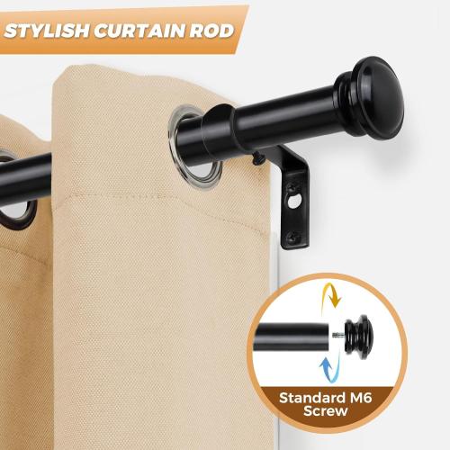 TONIAL Curtain Rod 32 to 58 Inch(2.6-4.8ft), Telescoping Splicing 3/4 Drapery Rods for Windows 20 to 53 Inch(1.7-4.4ft), Decorative Single Rod with Small Cap Finial, Black