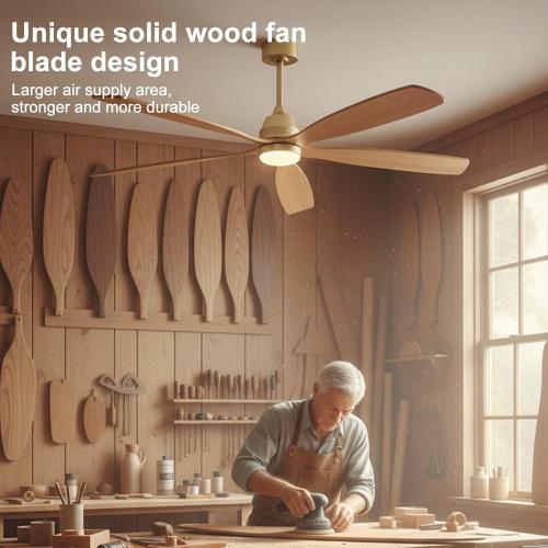 DELIHUA 72 Inch Ceiling Fans with Lights and Remote, Wood Ceiling Fan with Light, 5 Blade, Dimmable, Wall Switch, 6 Speeds Reversible DC Motor, Large Outdoor Ceiling Fan for Patio Farmhouse (Gold)