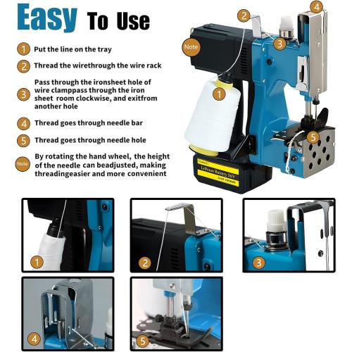 Bag Sewing Machine-Portable Battery Handheld Cordless Bag Sewing Machine,Automatic Bag Stitcher With Thread for Burlap Sack, Canvas,Feed Sacks,Rice Bags,Jute Bags,Seed Bags(Machine 1 battery)-Blue