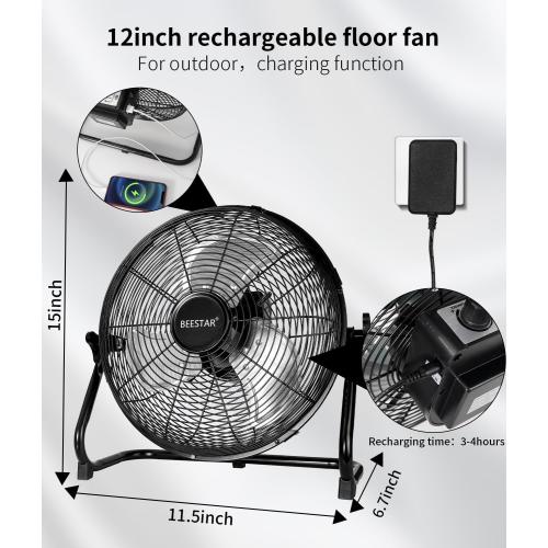 BEESTAR Battery Operated Fan, Rechargeable Floor Fan, Metal Blade Run Up to 30 Hours,15600 mAh Battery Powered Fan for Garage, Backyard, Camping, Travel,Black (Black)