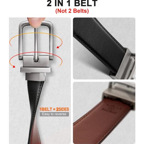 BULLIANT Men's Belt,Reversible Belt Adjustable For Gift Men 1.25”-Cut For Fit-2 Sides in 1 Belt(Not 2)
