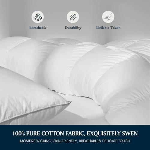 Goose Feather Down Fiber Cotton Comforter Queen Size - 100% Cotton Duvet Insert - Hypoallergenic Bedding Comforter All Season Medium Warmth 90 x 90 Inch White