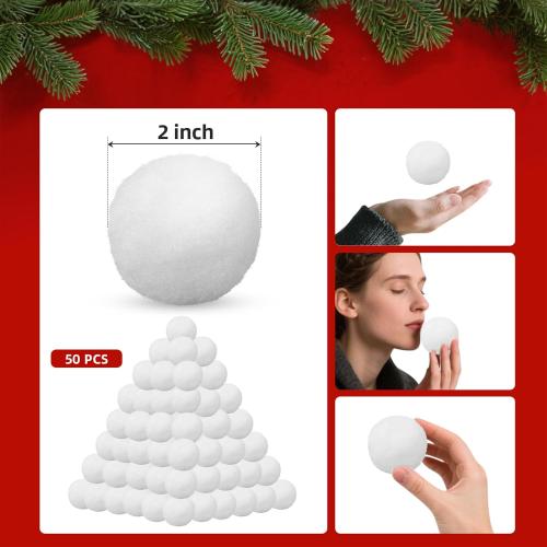 Supoice 80 Pack Snowballs Indoor 2 Inch Large Snow Fight Balls Christmas & Winter Holiday Realistic Fake Snow Toys for Indoor, Outdoor Snow Fight, Toss Game