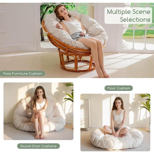 HIGOGOGO Papasan Chair Cushion with Corduroy Cover (Without Chair), 48 x 48 Inch Supportive Cushion, Overstuffed Chair Cushion,Beige