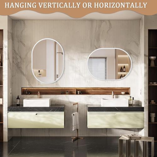 JJUUYOU Oval Bathroom Mirror Wall Mounted Vanity Metal Frame Mirror 16x20 White Aluminum Alloy Frame Mirrors for Bedroom Entryway Living Room