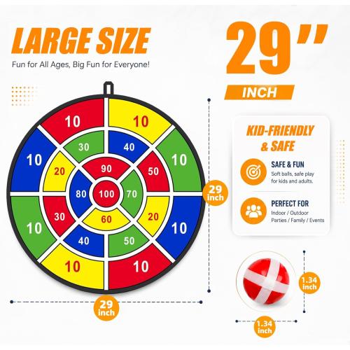 BooTaa 29 Large Dart Board for Kids, Kids Dart Board with Sticky Balls, Boys Toys, Indoor/Sport Outdoor Fun Party Play Game Toys, Birthday Gifts for 3 4 5 6 7 8 9 10 11 12 Year Old Boys Girls