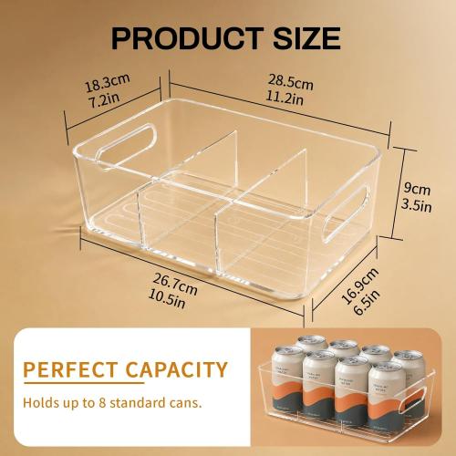 Mpotmiy 6-Pack Pantry Organizers and Storage, Clear Fridge Organizer Bins | Clear stackable plastic bins with removable dividers for packets, snacks, pouches and spices in pantry, fridge or freezer.