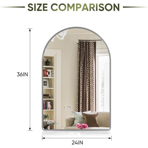 Suidia 24 x 36 Bathroom Mirror, Bathroom Vanity Mirror Metal Framed, Wall-Mounted Mirrors for Bedroom, Living Room, Entryway, Hallway, Silver, Arch Style