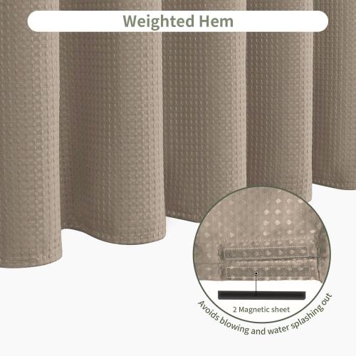 Inhousolu Fabric Shower Curtain Waffle Weave, 230 GSM Heavy Duty, Weighted Hem, 14 Metal Hooks, Water Repellent, Machine Washable, Hotel Spa Luxury Bath Curtain Set, 72 x 84 Inch, Beige