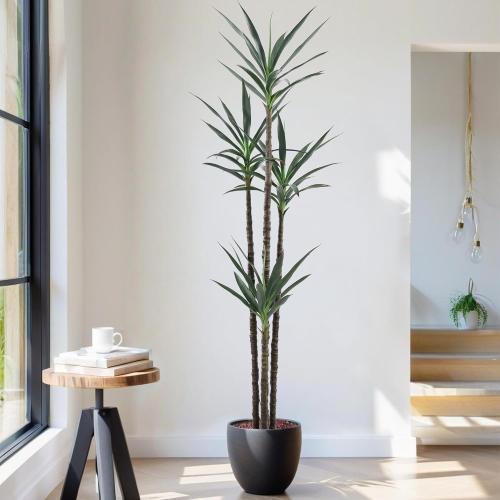 Artificial Tree 7ft Faux Agave Plant with 60 Leaves and 4 Realistic Trunks,Fake Floor Potted Artificial Tall Plants for Home Office Garden Decor Indoor (7Feet,1Pack)