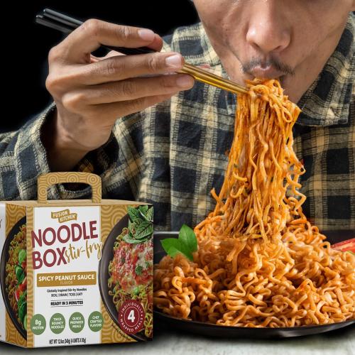 FUSION KITCHEN Spicy Thai Peanut Stir-Fry Noodle Box Meal Kit (16 Meals) Fresh Tangy & Savory Flavor | Vegetarian, No MSG