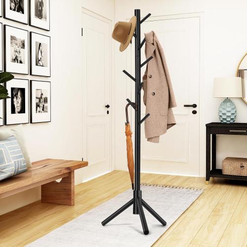 Coat Rack, Freestanding Coat Rack with 8 Hooks and 3 Adjustable Size Tree Coat