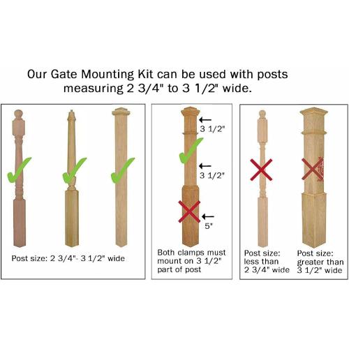 Safety Innovations No Hole Stairway Baby Gate Mounting Kit - Fits Posts from 2 3/4 inches to 3 1/2 inches Wide with Square or Round Tops - No Adhesives On Or Screws in Your Posts, (1-Pack)
