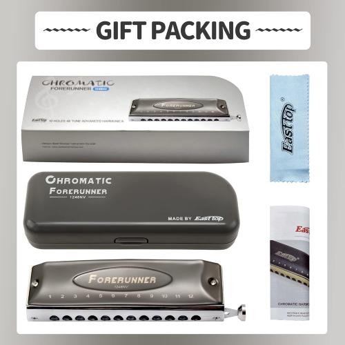 East top Harmonica, Forerunner Chromatic Harmonica C Key 12-Hole 48 Tones Mouth Organ Key of C for Adults, Beginners and Students