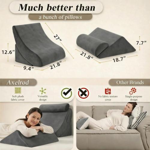 Orthopedic Bed Wedge Pillow Set, Post Surgery Foam for Back, Neck and Leg Pain Relief Comfortable & Adjustable Ortho Pillows- Anti Snoring, Heartburn, Acid Reflux & GERD Sleeping Dark Grey