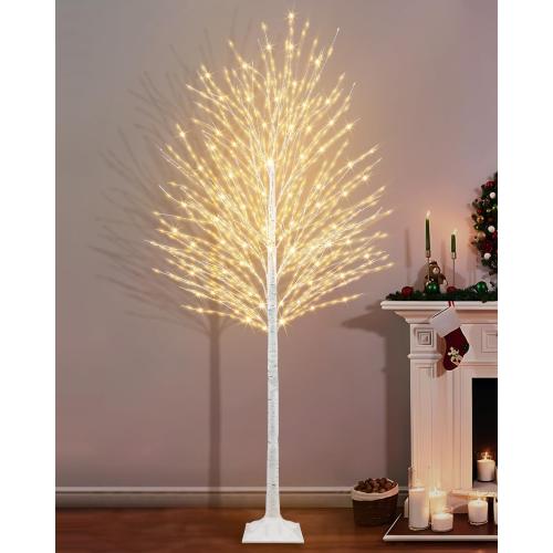 7 FT Lighted Birch Tree, Birch Tree with 1224 LED Lights Artificial Light Up White Birch Christmas Twig Tree with Timer for Indoor Outdoor Wedding Home Yard Mantel Porch Decor
