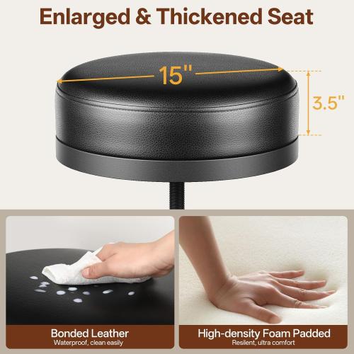 Raynesys Adjustable Height Swivel Bar Stools Set of 2, 22-29 Inch Industrial Vintage Bar Counter Height Stools with Thicken Premium Bonded Leather Seats & Updated Footrests, Easy Assembly, Black