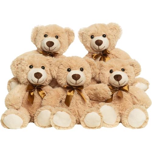 6 Teddy Bears Bulk Small Stuffed Bears Pack for Christmas Valentines Baby Shower Party Decorations Centerpieces Favors Light Brown