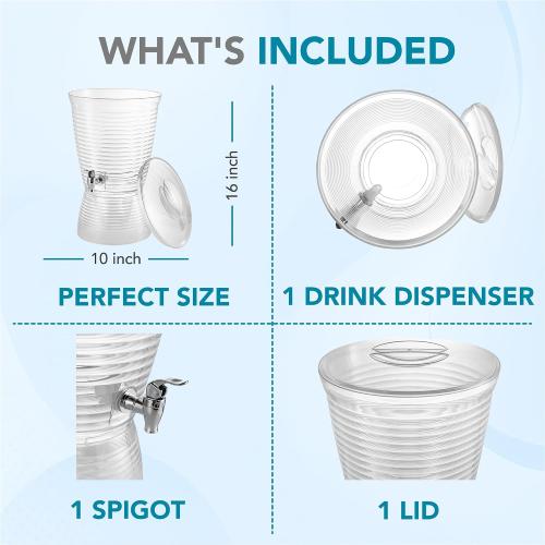 Drink Dispensers for Parties (2.5 Gallon) Large Plastic Water Dispenser for Counter Tops, No Mess, Easy to Assemble & Wash, Up to 40 Drinks