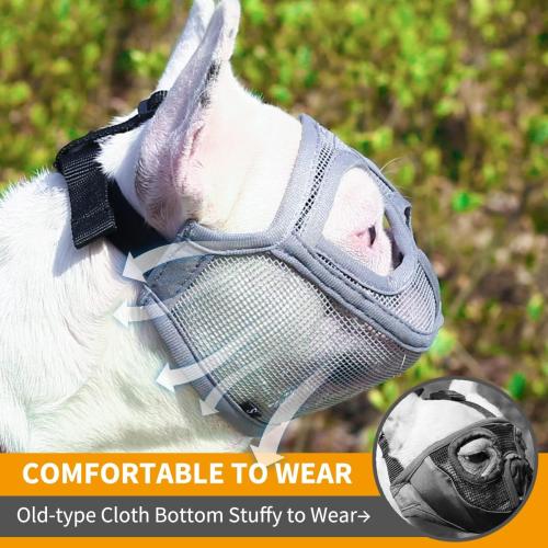 Size Small BARKLESS Short Snout Dog Muzzle, Breathable Mesh Flat Faced Muzzle for French Bulldog Shih Tzu and Pug, Mask Bulldog Mouth Cover for Biting Chewing Licking (Grey, S)