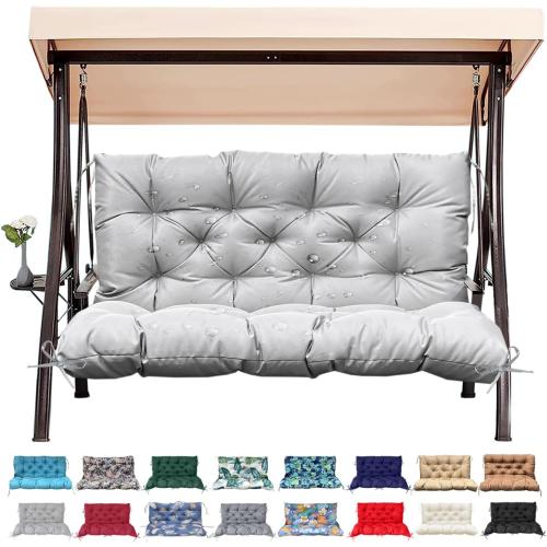 Outdoor Swing Replacement Cushions, 2 or 3 Seats Bench Cushion with Ties, Thicken 4 Recliner Seat Pad for Patio Furniture, Waterproof Premium Tufted Cushion with Backrest(Light Grey)