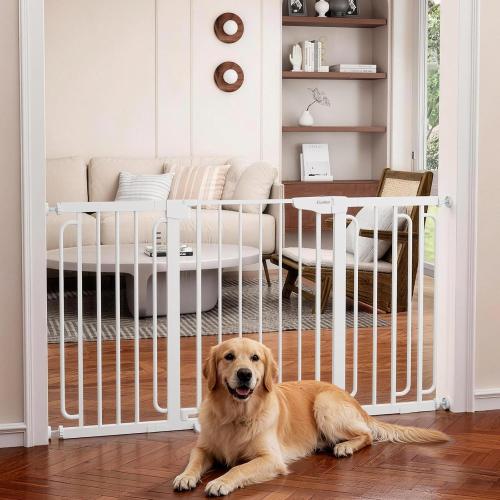 Cumbor 30.4-56.8 Extra Wide Baby Gate for Stairs, Dual Lock & Self-Closing Dog Gate Indoor, Easy Install Pet Gate for Doorways & Wide Openings, Easy Walk Thru Safety Proofing for Babies & Pets, White