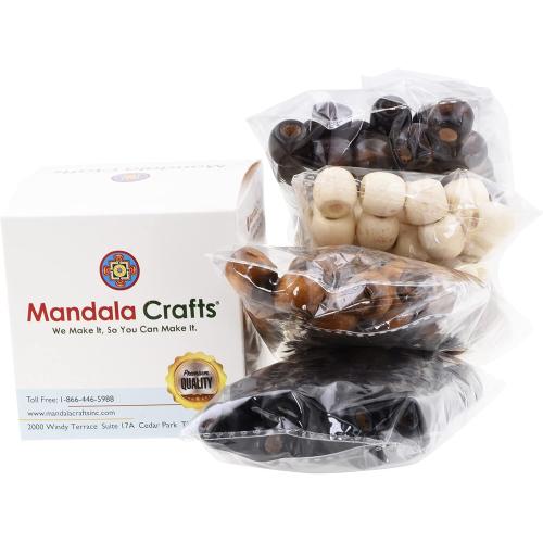 Mandala Crafts 200 Natural Light Brown Black Brown Large Hole Barrel Wooden Beads for Crafts Macrame DIY Jewelry Braid Dreadlock Hair Beads