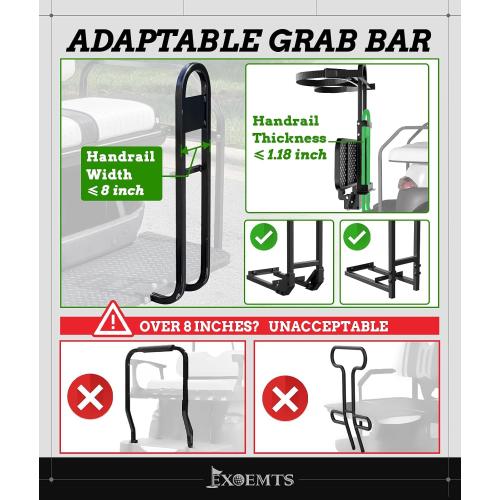 Foldable Golf Cart Rear Seat Bag Holder, Upgraded Golf Cart Rear Seat Bag Rack ONLY FITS 8-Inch Max Width Grab Bar, for 4-Seater EZGO Club Car Yamaha, Preinstalled, Space-Saving, No-Drill