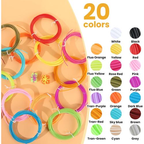 1.75mm 3D Pen Filament Refill, 20 Color PLA Filament (328 Ft) with 16.4 Ft per Color, for 3D Printing Pens, DIY Arts & Crafts Projects