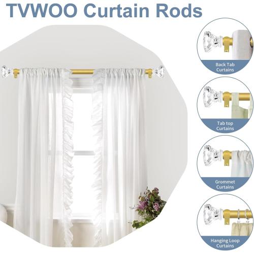 Gold Decorative Crystal Curtain Rods 36 to 88 Inch:Heavy Duty Adjustable Window Curtains Rods for Living Room Bedroom,Brass Gold Modern Girly Acrylic Drapery Rod with Clear Bling Diamond Finial